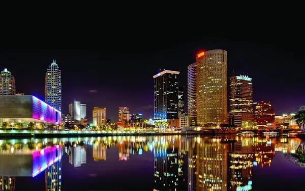 a view of a city at night