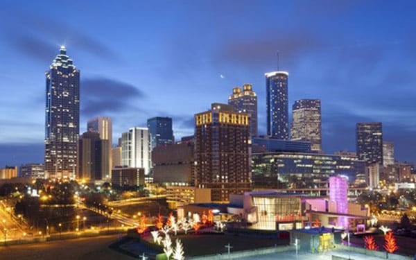 a view of a city at night